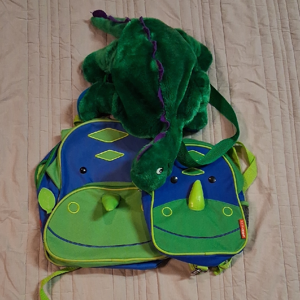 Skiphop Green and Blue Dinosaur Backpack Set